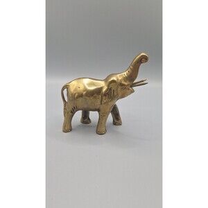 Vintage Solid Brass Elephant Figurine Trunk Up Good Luck Heavy Approximately 5”